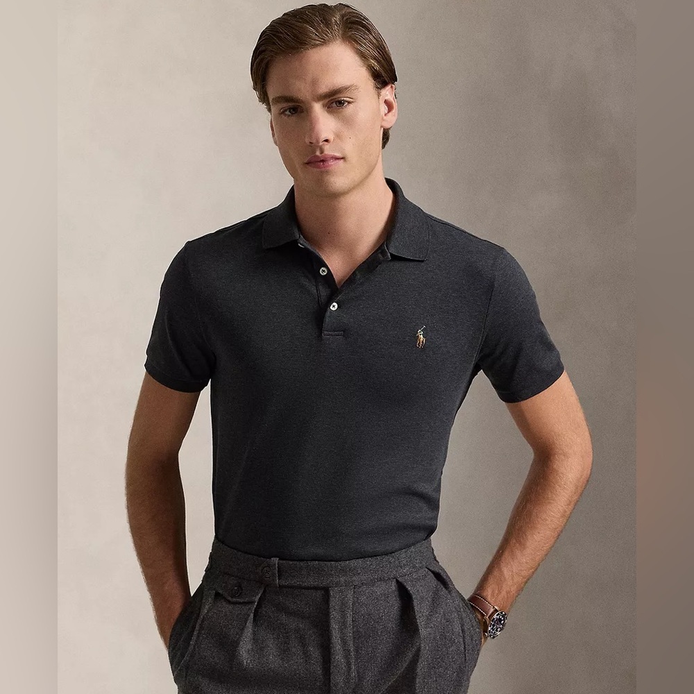 Polo Ralph Lauren Men's Classic-Fit Cotton Polo Shirt Black Marl Heather Large